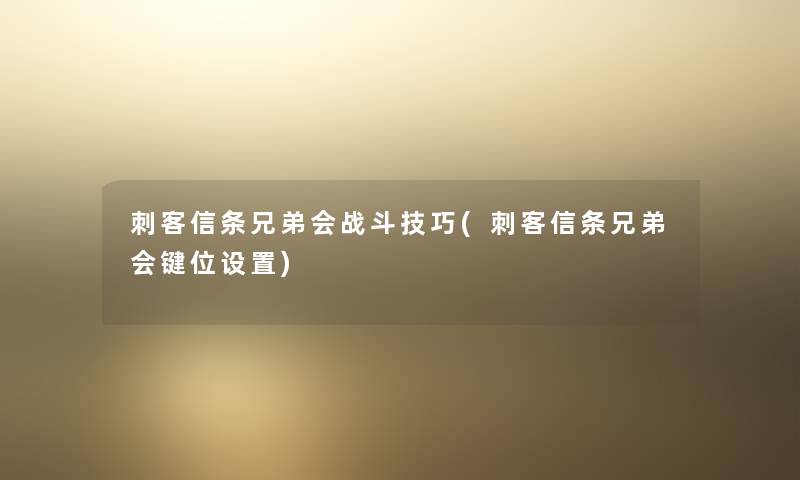 刺客信条兄弟会战斗技巧(刺客信条兄弟会键位设置)