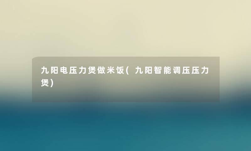 九阳电压力煲做米饭(九阳智能调压压力煲)