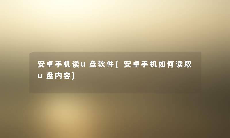 安卓手机读u盘软件(安卓手机如何读取u盘内容)