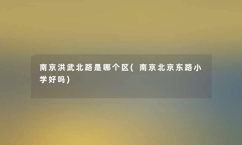 南京洪武北路是哪个区(南京北京东路小学好吗)