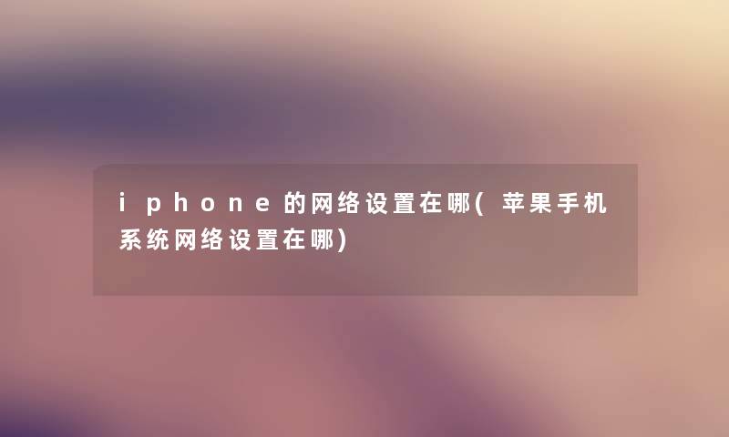 iphone的网络设置在哪(苹果手机系统网络设置在哪)