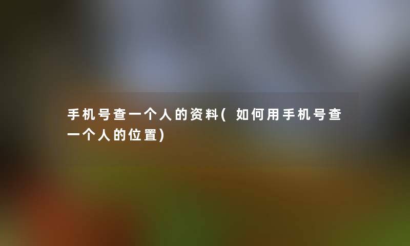 手机号查一个人的资料(如何用手机号查一个人的位置)