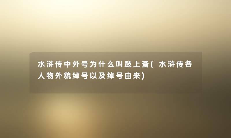 水浒传中外号为什么叫鼓上蚤(水浒传各人物外貌绰号以及绰号由来)