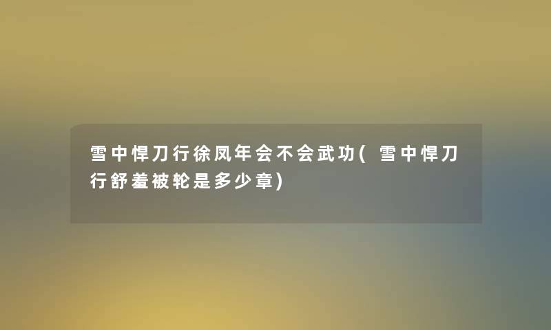 雪中悍刀行徐凤年会不会武功(雪中悍刀行舒羞被轮是多少章)