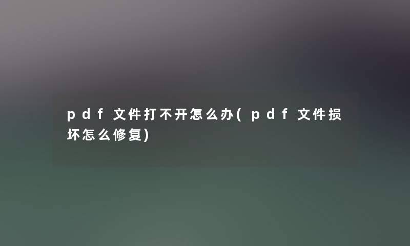 pdf文件打不开怎么办(pdf文件损坏怎么修复)