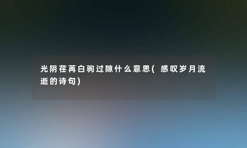 光阴荏苒白驹过隙什么意思(感叹岁月流逝的诗句)